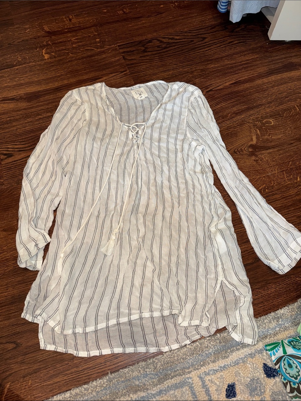 Billabong White Coverup with Stripes and Tie Front
